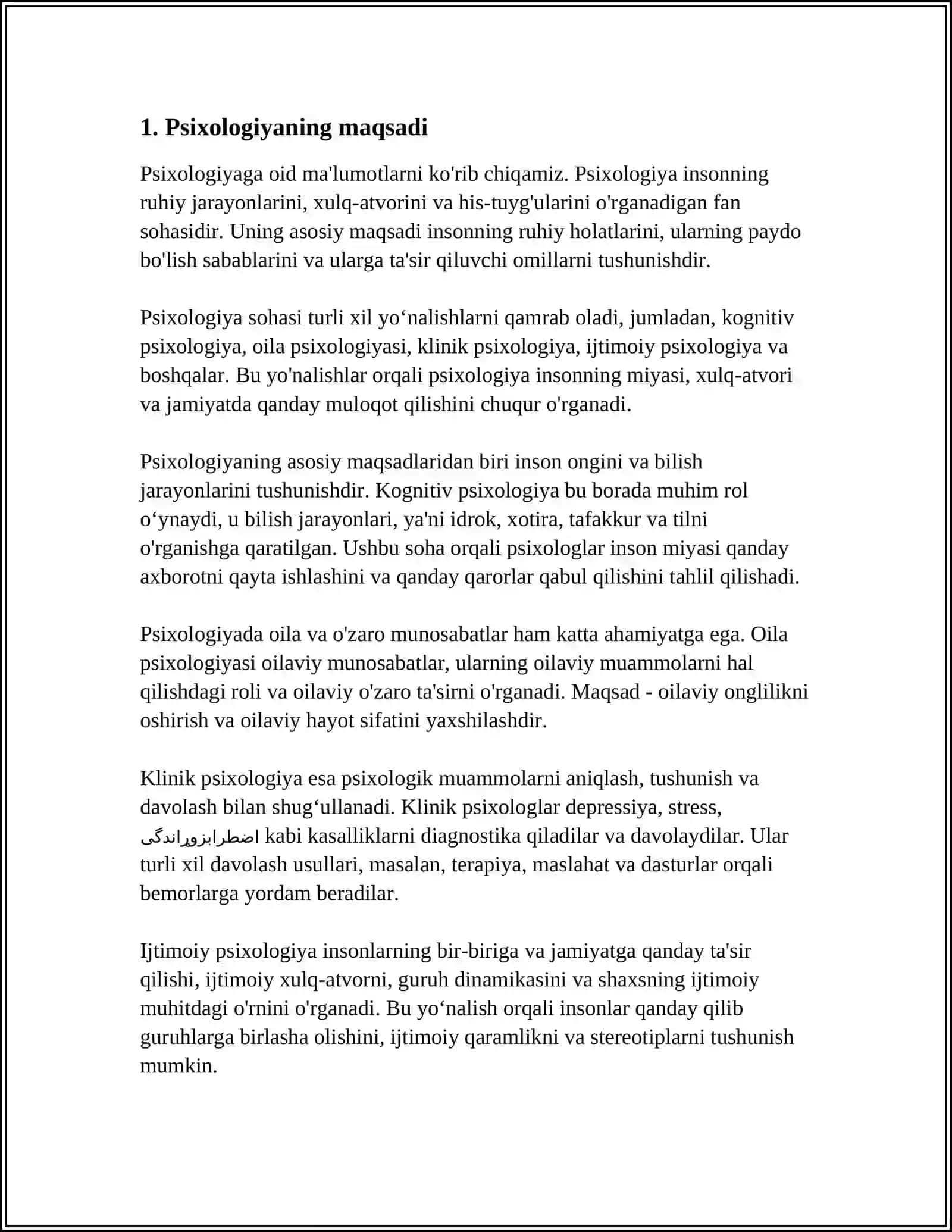 CHIRCHIQ DAVLAT PEDAGOGIK UNIVERSITETI ABDIQOSIMOV SHERZOD DILMUROD OʻGʻLI 1-KURS 24.2-GURH PISXOLOGIYA FANINING MAQSADI VA VAZIFALARI 4