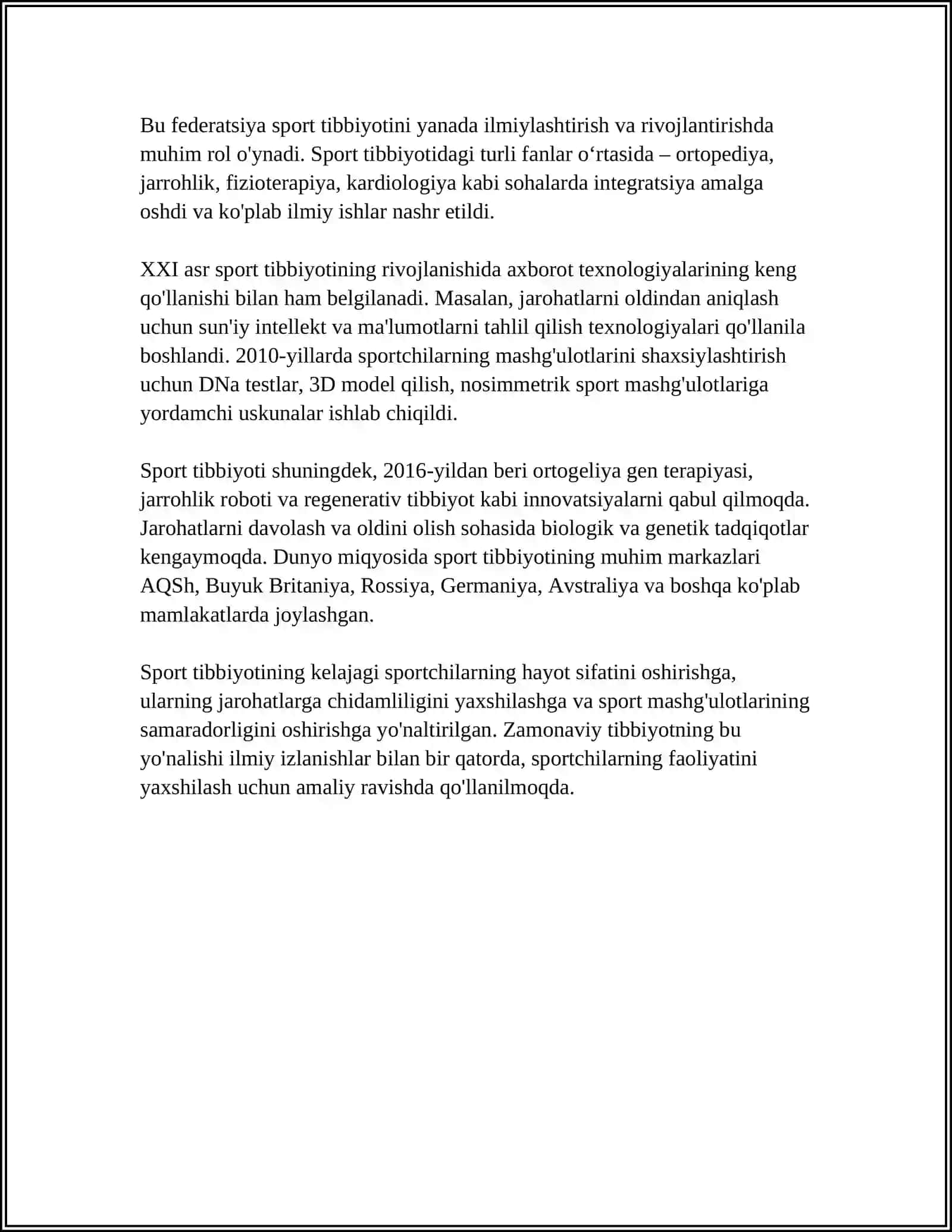 O‘ZBEKISTONDA SPORT TIBBIYOTINI TASHKIL ETISH ASOSLARI 4