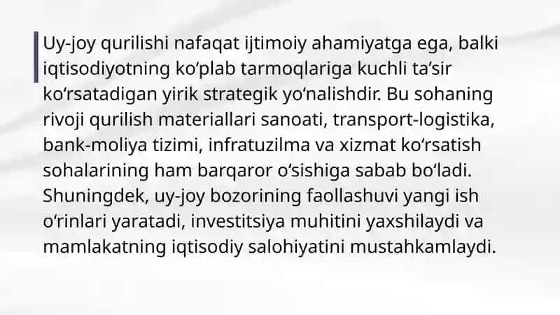 OʻZBEKISTONDA UY QURILISH HOLATI VA RIVOJLANTIRISH ISTIQBOLLARI 4