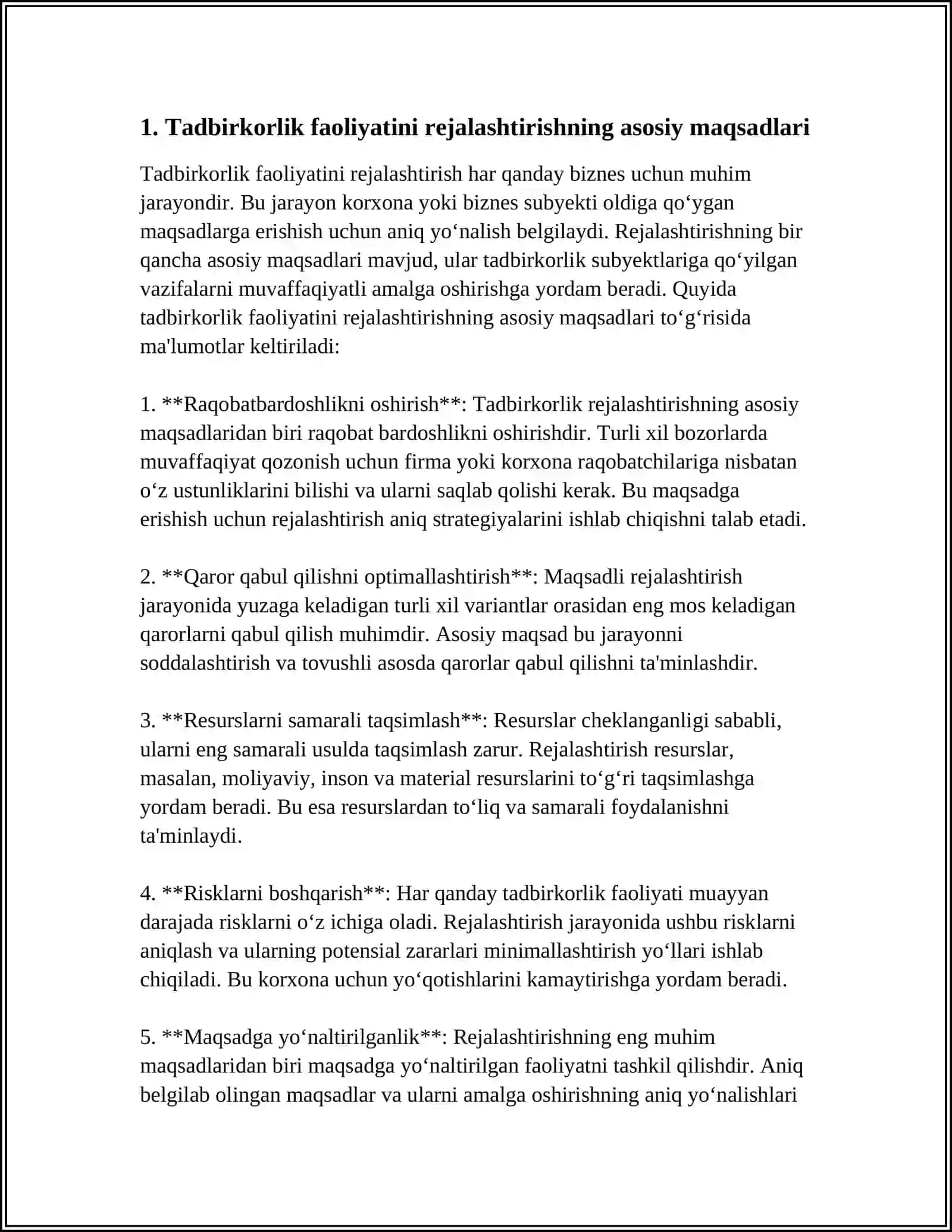 TADBIRKORLIK FAOLIYATI REJALASHTIRISHNING MAQSADI VA MOHIYATI 4