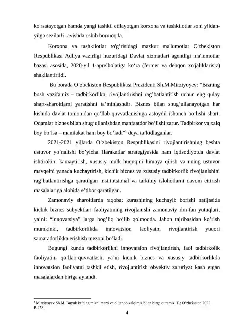 O’zbekiston Respublikasida kichik biznes va xususiy tadbirkorlik 4