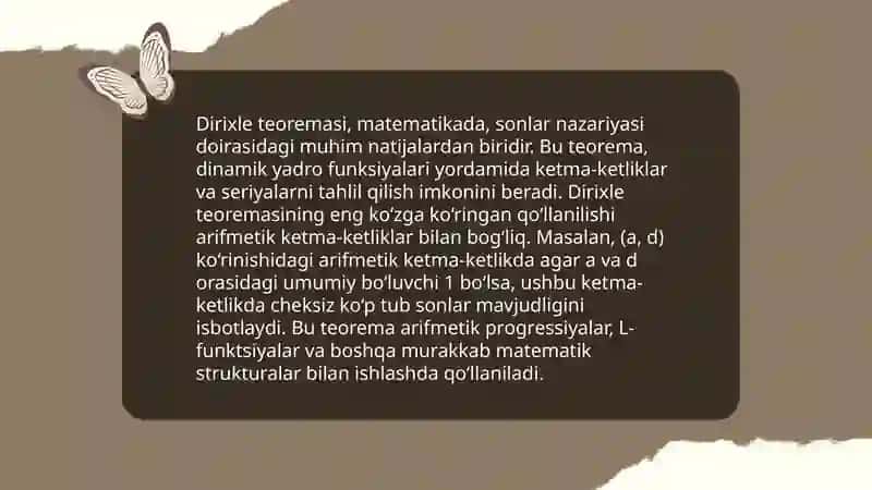 Arifmetik progressiyada tub sonlar.Dirixle teoremasi. 4