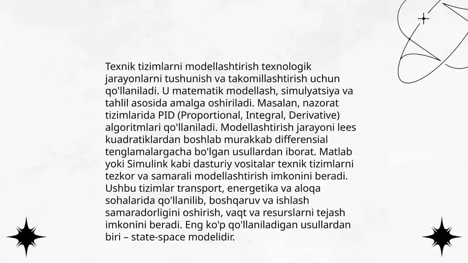 Sohadagi texnik tizimning ifodalovchi vizualashtirish muhandislik masalalarini yechish 4