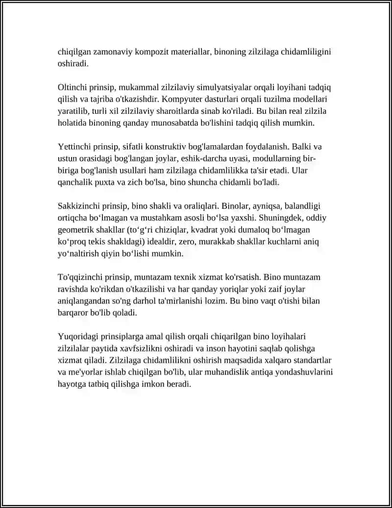 Zilzilaga chidamli binolarning Xususiyati 4
