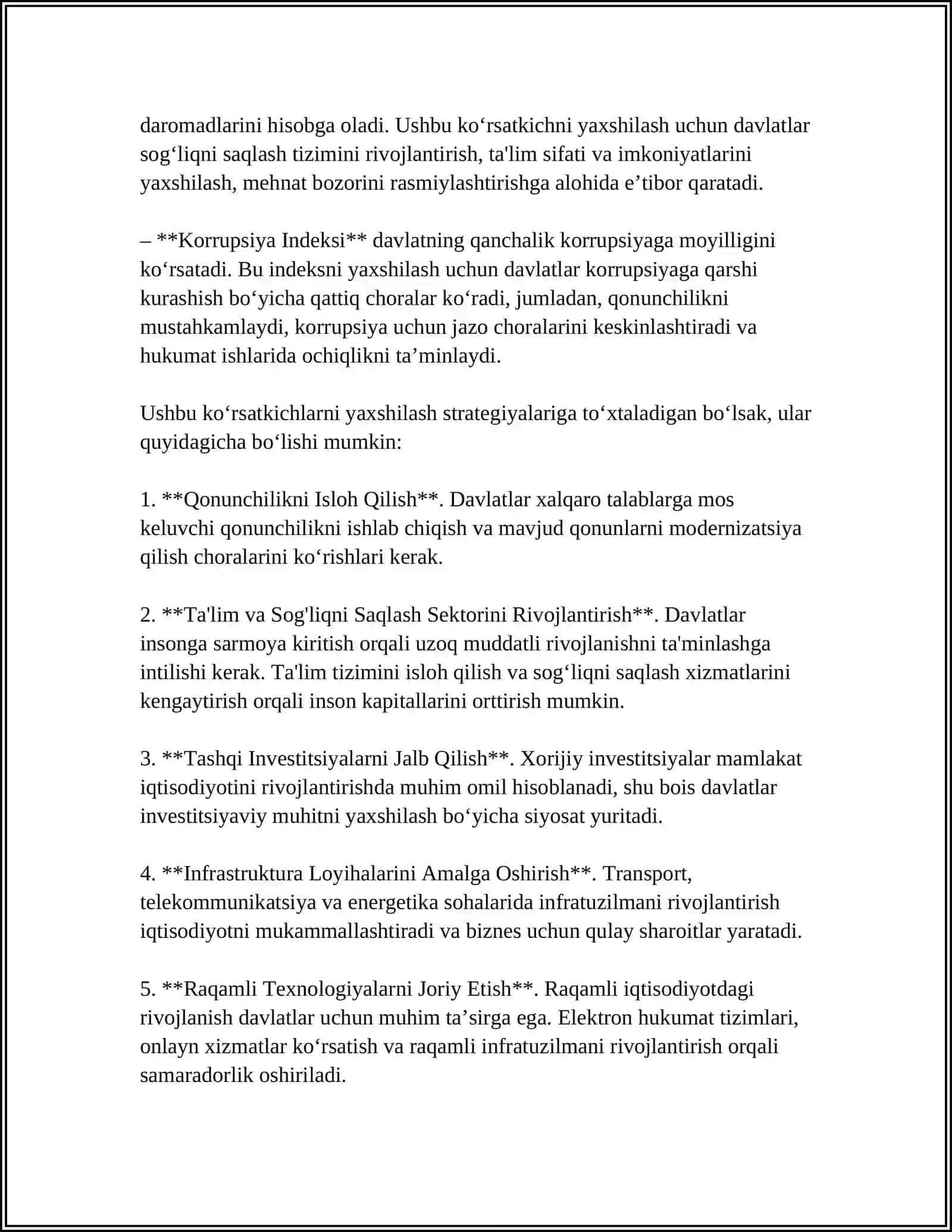 OʻZBEKISTON RESPUBLIKASINING XALQARO VA INDEKSLARDAGI OʻRNINI YAXSHILASH BORASIDAGI DAVLAT SIYOSATI,QABUL QILINGAN HUQUQIY NORMATIV HUJJATLAR 4