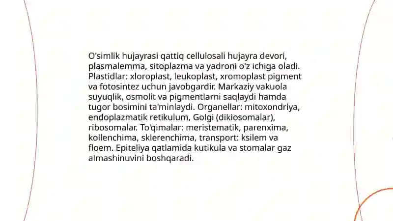 O'simliklar dunyosi va ularni hayot tarzi haqidagi bilimlarini bilib olish va tahlil qilish 4