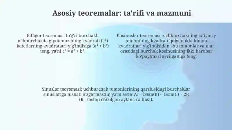 Uchburchaklarda metrik munosabatlar mavzusini o’qitish metodikasi 4