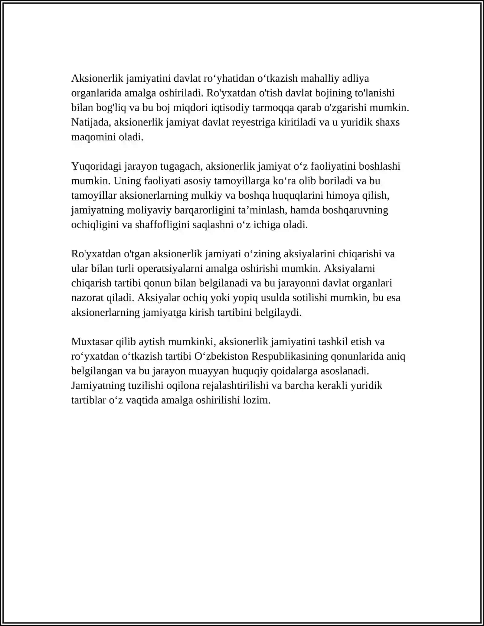 AKSIONERLIK JAMIYATINI TASHKIL QILISH VA FAOLIYATINING ASOSIY TAMOYILLARI 4