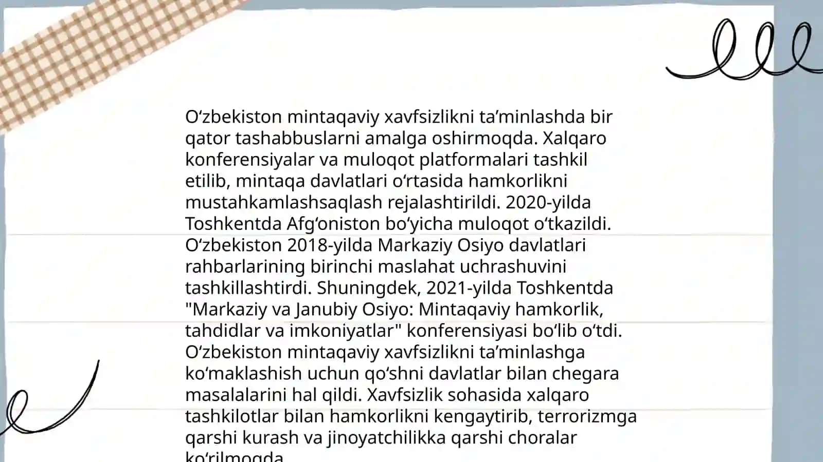Oʻzbekistonning Markaziy Osiyoda tinchlik va barqarorlik: O'zbekistonning roli 4