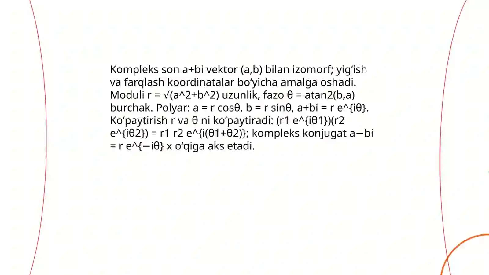 Kompleks sonlar toʻplami va Yevklid tekisligining izomorfligi 4