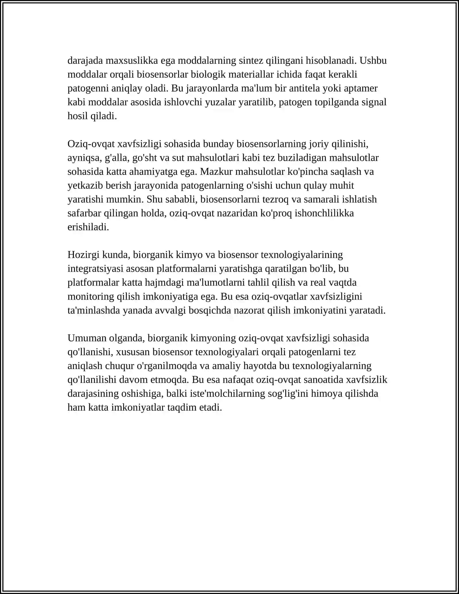 BIORGANIK KIMYO FANINING YUTUQLARIDAN OZIQ-OVQAT XAVFSIZLIGI SOHASIDA FOYDALANISH 4