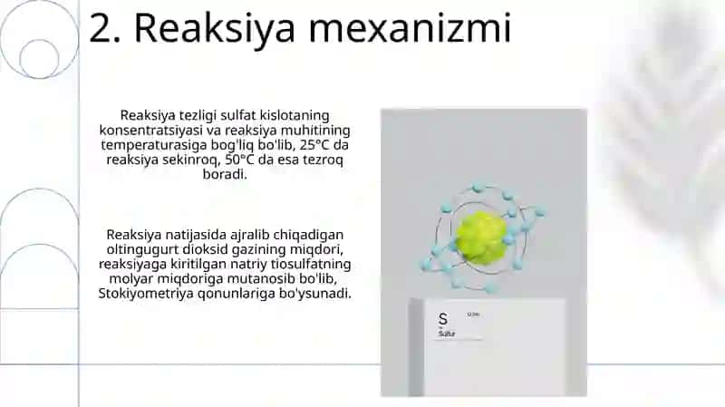 Natriy tiya sulfatni,sulfat kislota bilan tasirlanishi 4