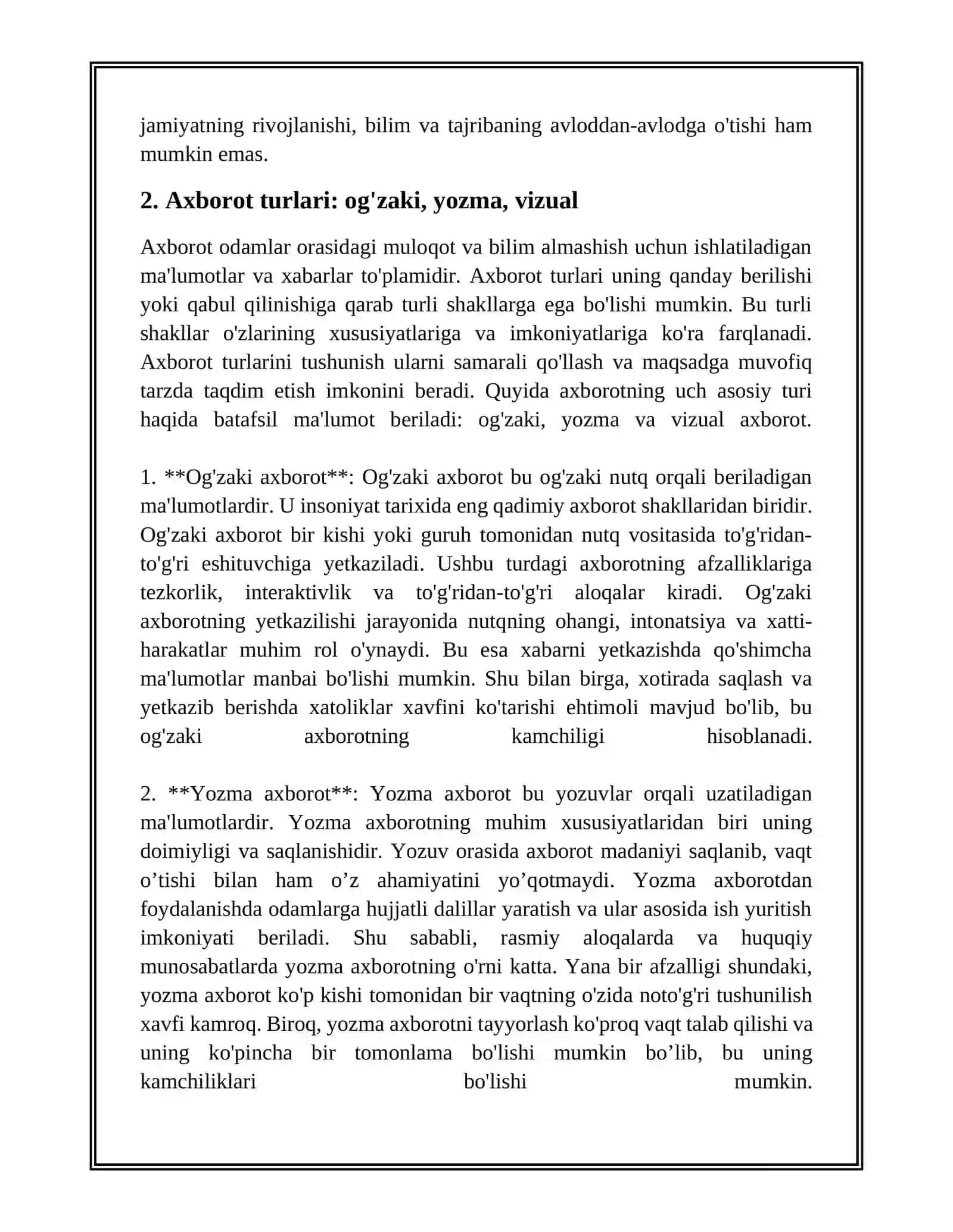 AXBOROTNING TURLARI VA XUSUSIYATLARI 4