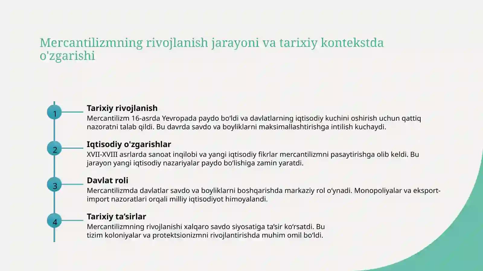 Mercantilizm iqtisodiy ta'limotining mohiyati va ahamiyati. R. A 4