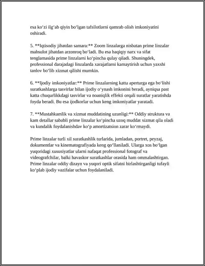 KAMERA LINZA TURLARI VA YORITQICHLAR 4