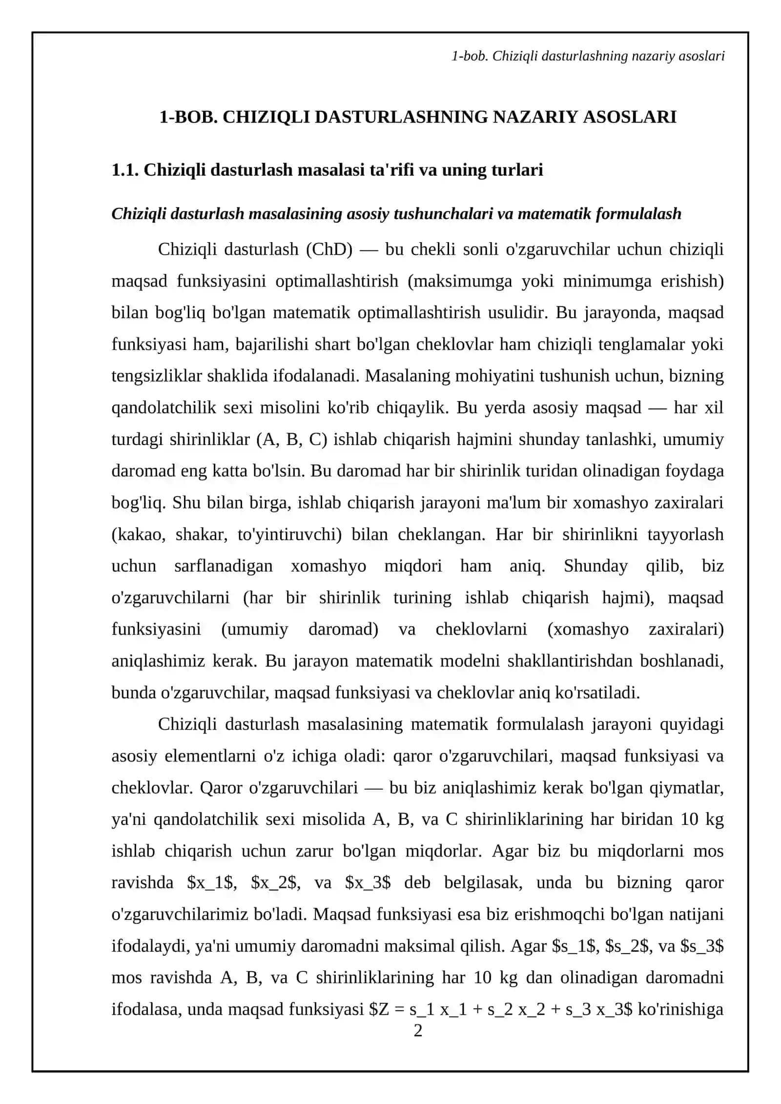 Chiziqli dasturlash masalasini ishlab chiqarishga tatbiqi 4