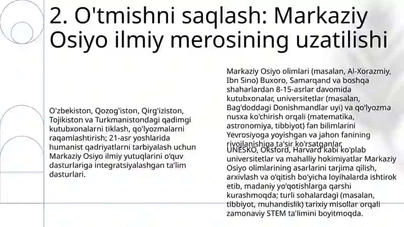 Yuksak manaviyatli yoshlarni tarbiyalashda Oʻrta Osiyo allomalarini ilmiy merosining oʻrni 4