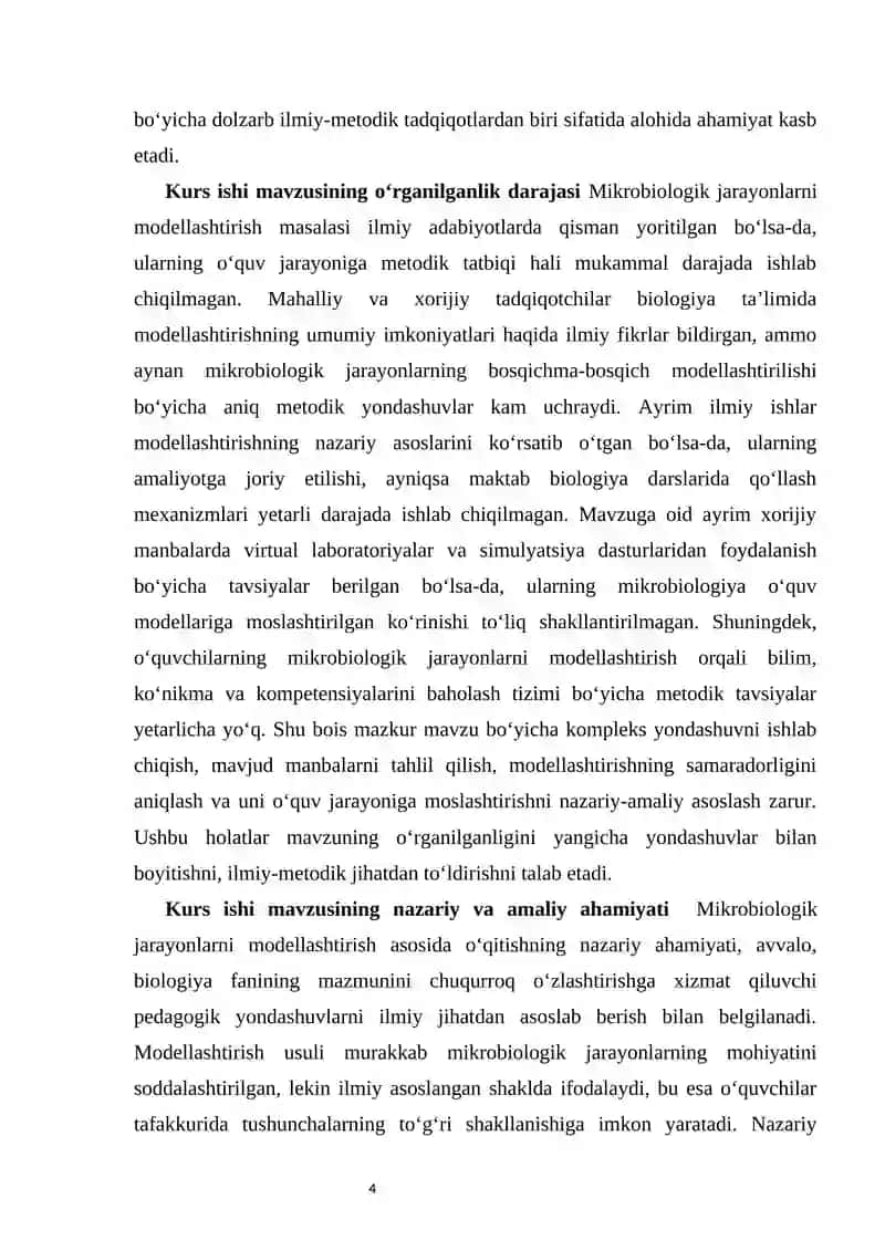 MIKROBIOLOGIK JARAYONLARNI MODELLASHTIRISH ASOSIDA O‘QITISH METODIKASI 4