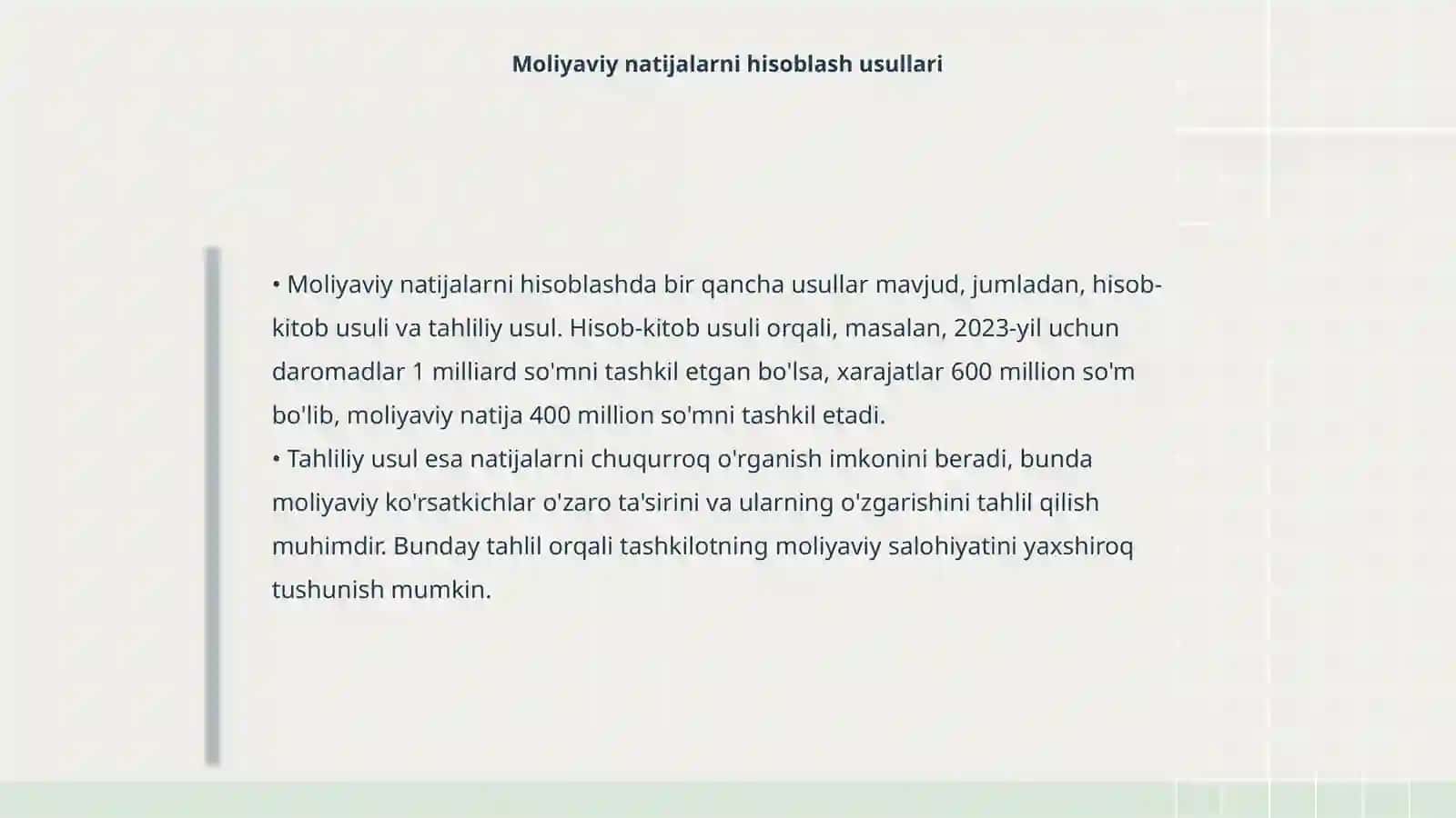 Umumiy moliyaviy natijalar, ularning tarkibi va tuzilishini tahlili 4
