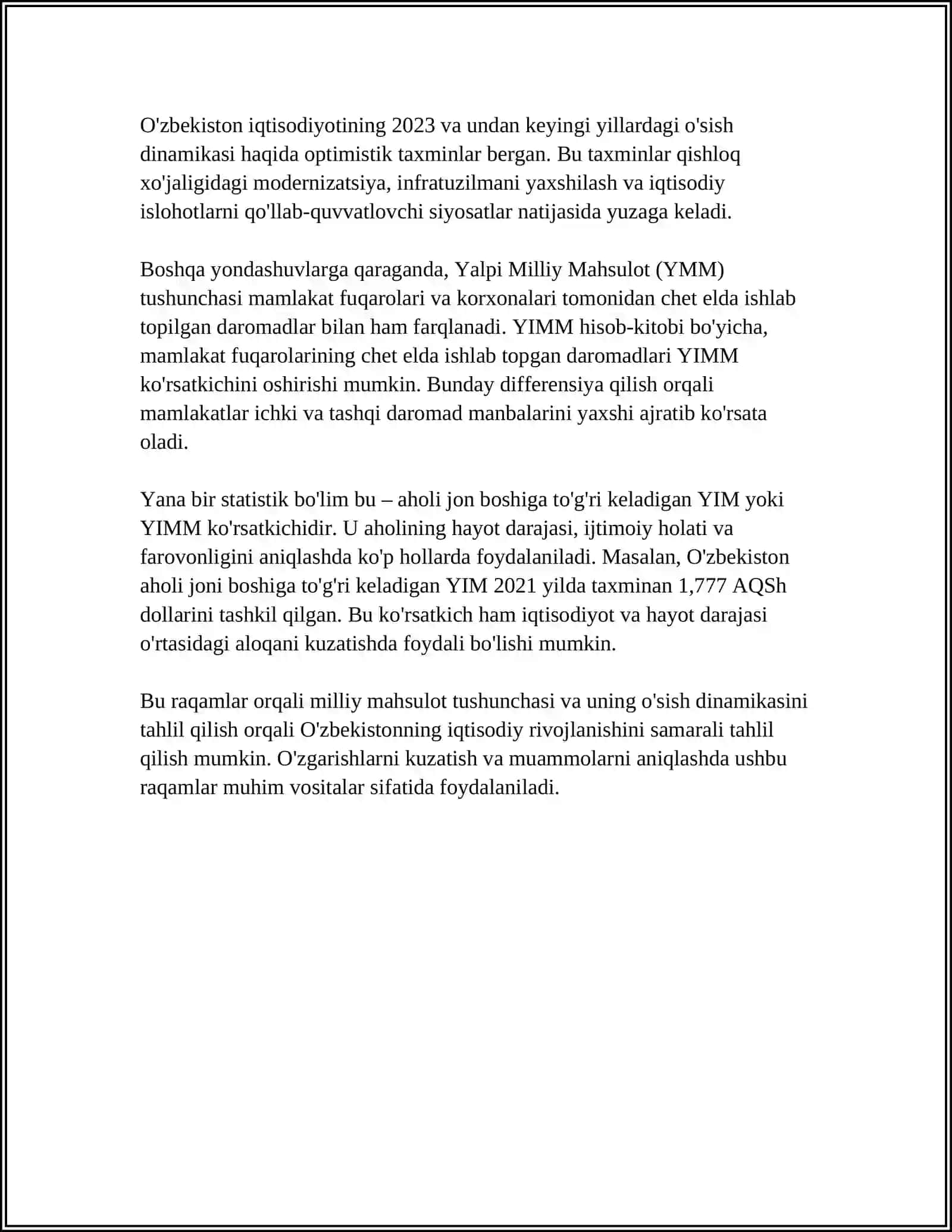 MUSTAQIL ISH Mavzu: MILLIY MAHSULOTNING MAZMUNI, TARKIBIY QISMLARI VA HARAKAT SHAKLLARI 4