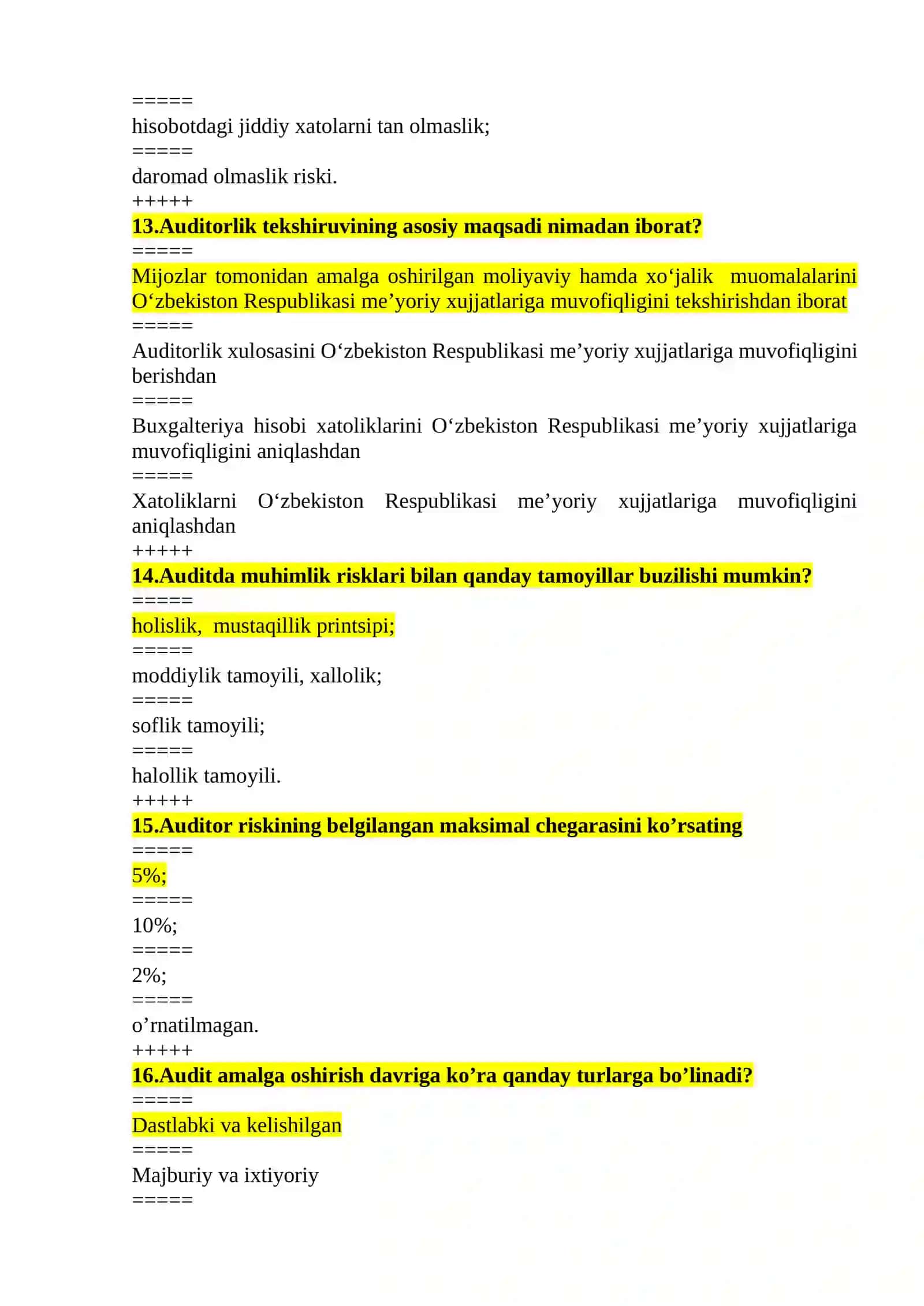 Bank auditi yakuniy test 2025/2026 4