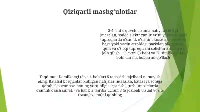 3-4-sinflar Tabiiy fanlardan sligibilan ishlash bo'yi chataqdimot tayyorlash 4