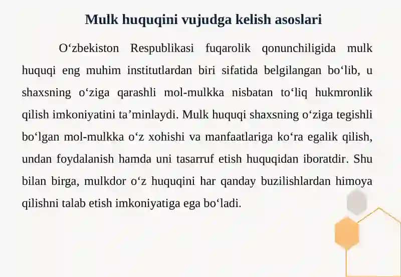 Mulk huquqining vujudga kelish asoslari 4
