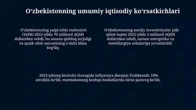 Oʻzbekistonning Umumiy Iqtisodiy Koʻrsatkichlari va Geologik Tuzuilishi 4