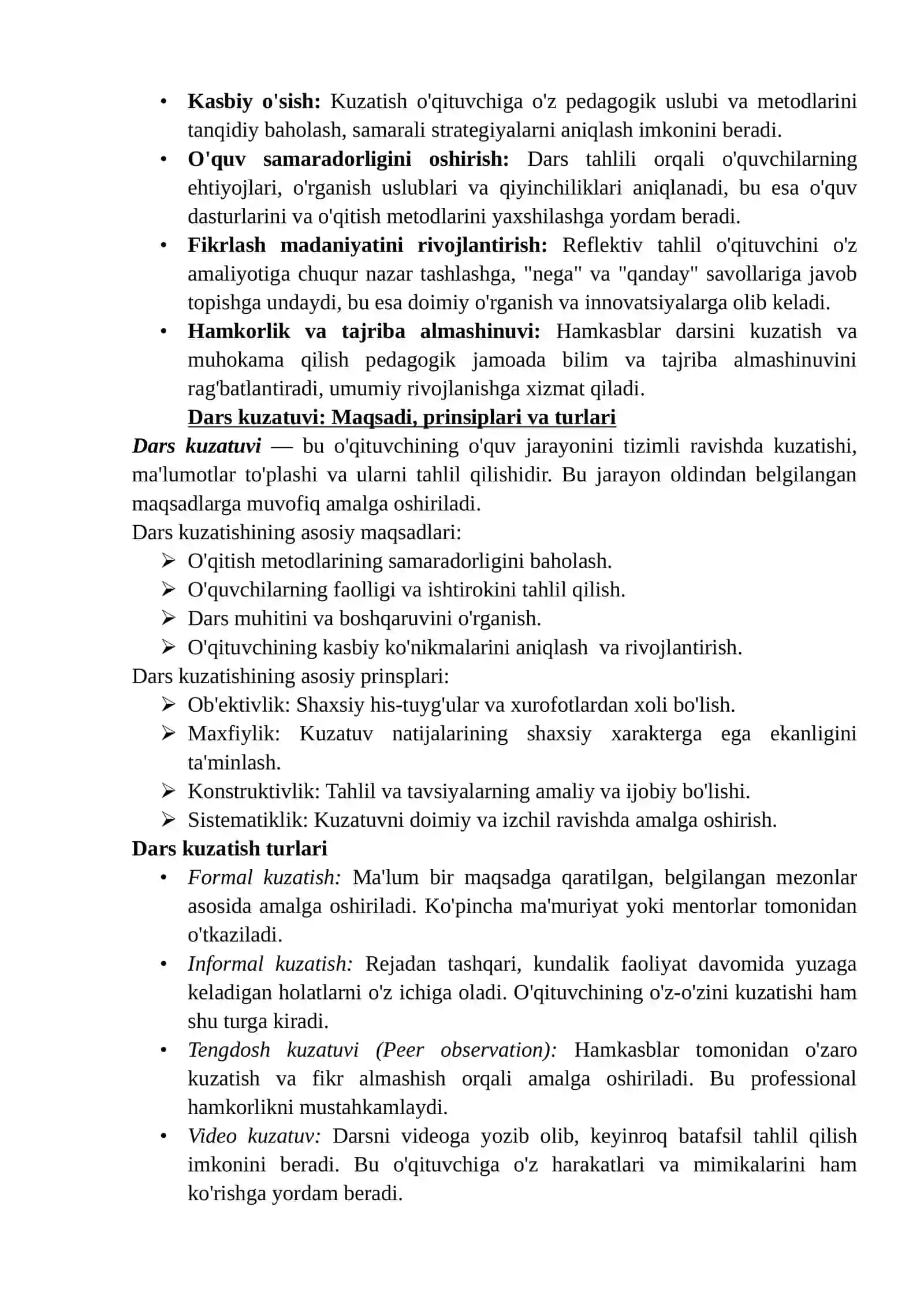Kun mavzusi: Dars amaliyotini kuzatish va reflektiv tahlil qilish 4