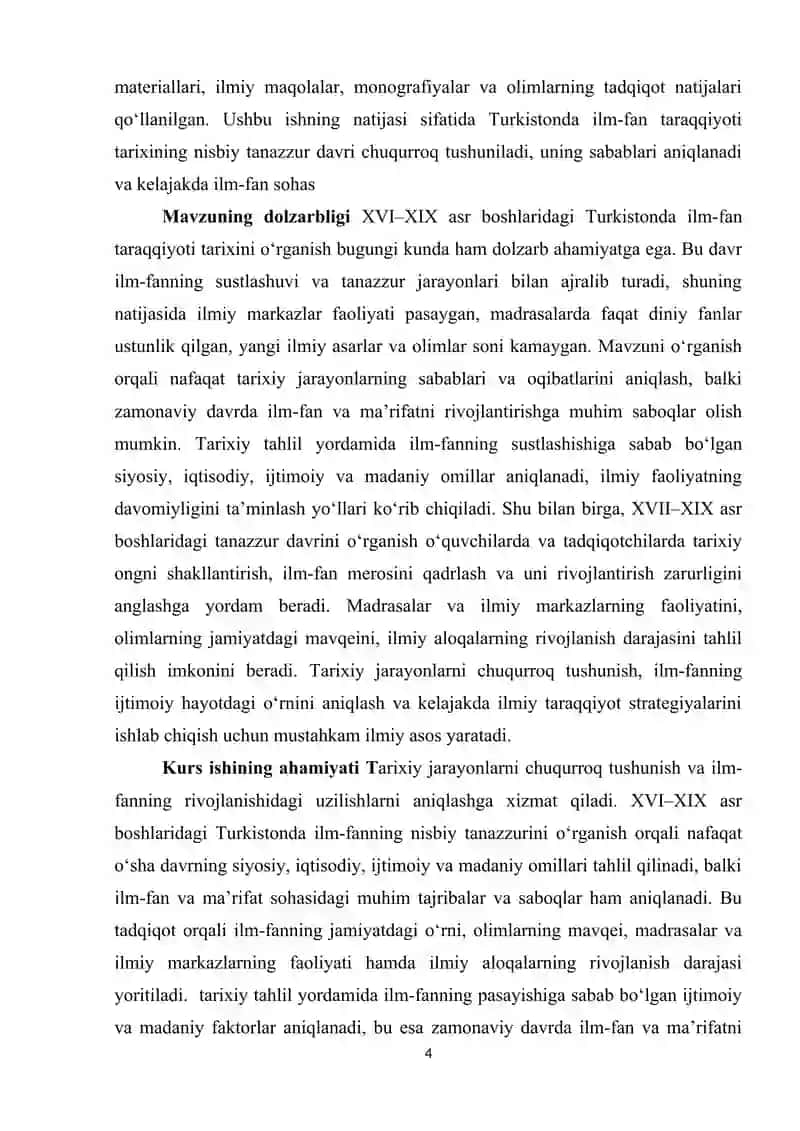 XVI-XIX asr boshlarida Turkistonda ilm -fan taraqqiyotida nisbiy tanazzur va uning sabablari 4
