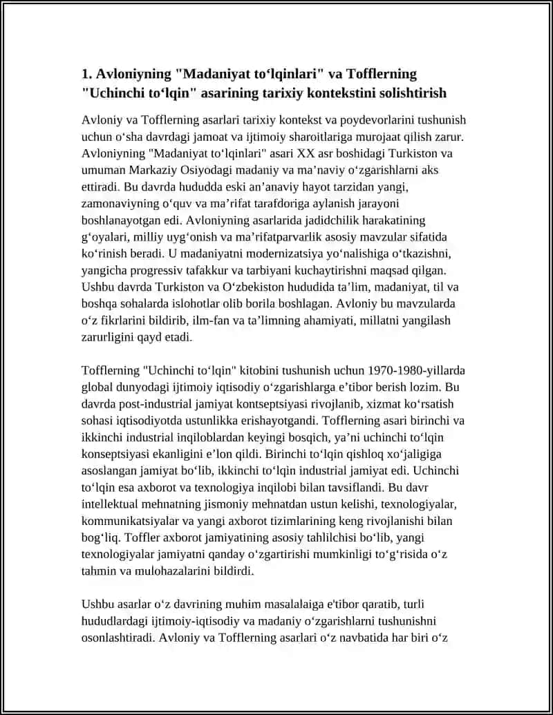 Avloniyni "Madaniyat To'lqinlari" maqolasi va E.Tofflerning "Uchinchi To'lqin" asarini qiyosiy tahlil etish 4