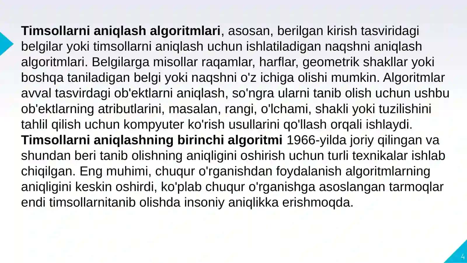 Timsollarni anglovchi algoritmlar 4