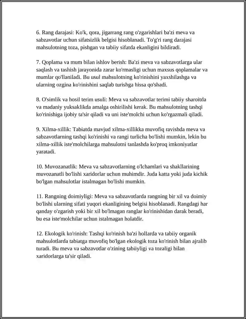 MEVA VA SABZAVOTLARNING SIFAT KO'RSATKICHLARI 4