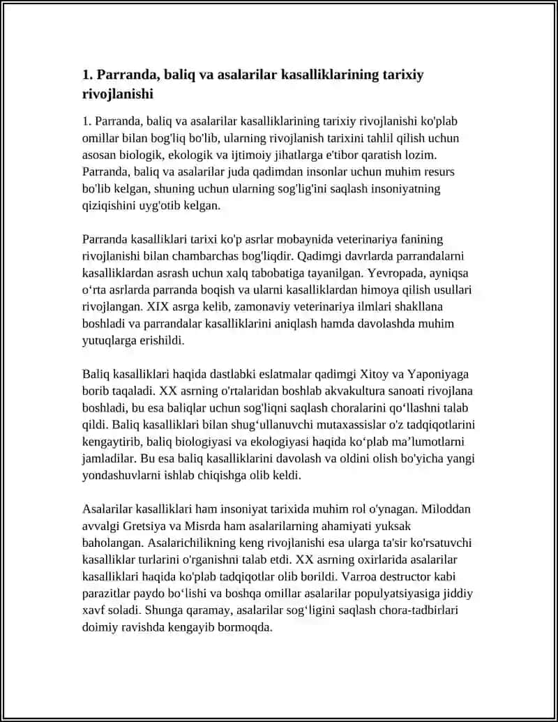 MAVZU. PARRANDA, BALIQ VA ASALARI KASALLIKLARI FANI, UNING RIVOJLANISH TARIXI VA BOSHQA FANLAR BILAN BOG'LIQLIGI 4