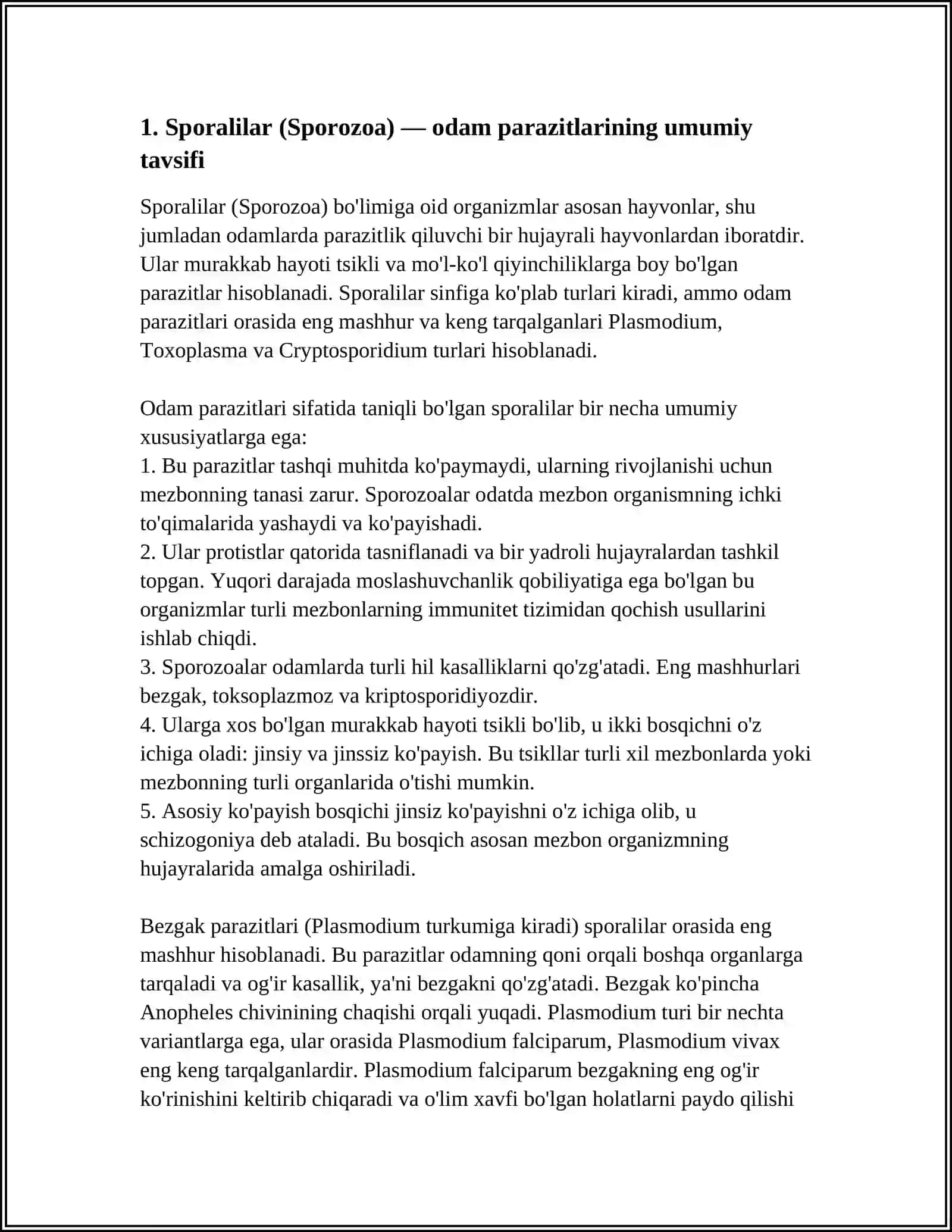 SPORALILAR-ODAM PARAZITLARI. BEZGAK PARAZITLARI, TOKSOPLAZMA 4