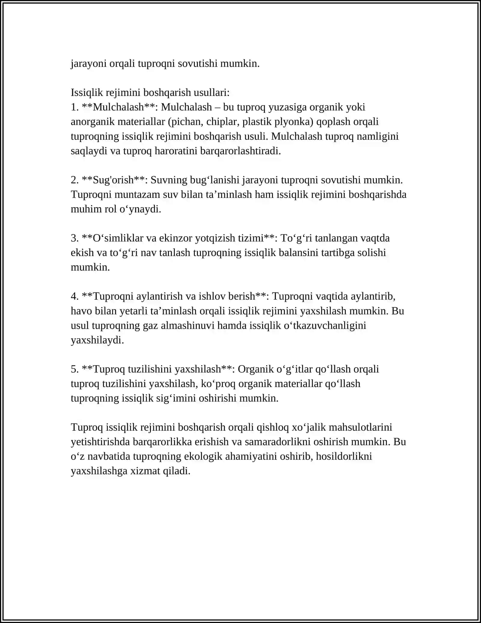 TUPROQNING ISSIQLIK REJIMINI BOSHQARISH USULLARINI O‘RGANISH 4