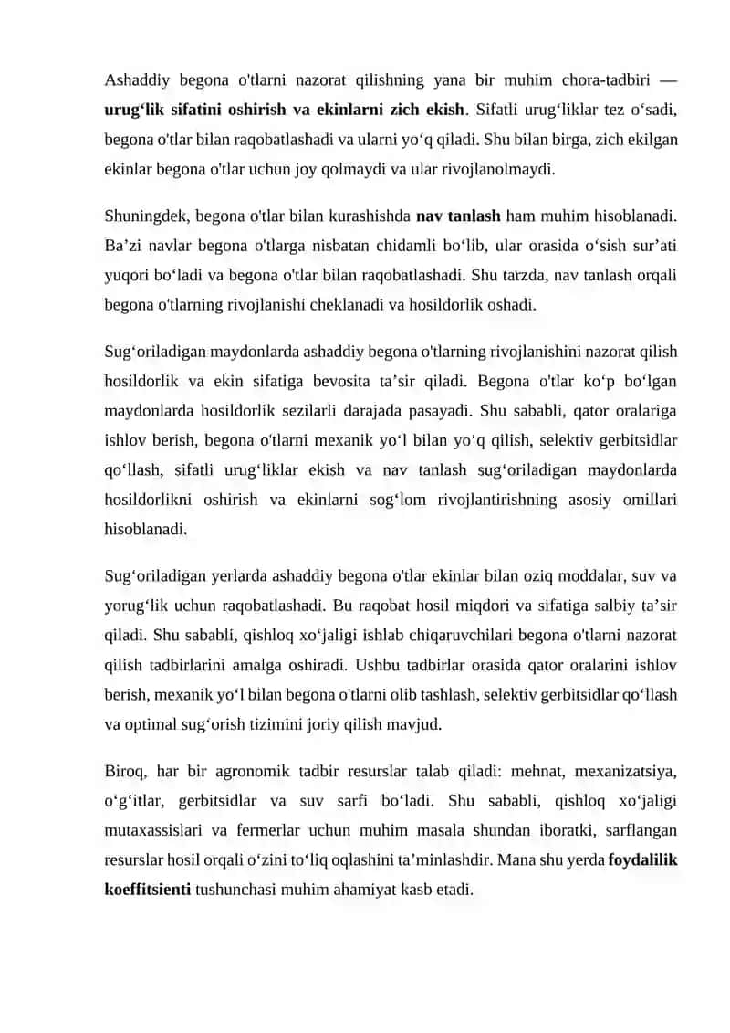 Sug‘oriladigan yerlarda ashaddiy begona o‘tlar va ularning ta’siri 4