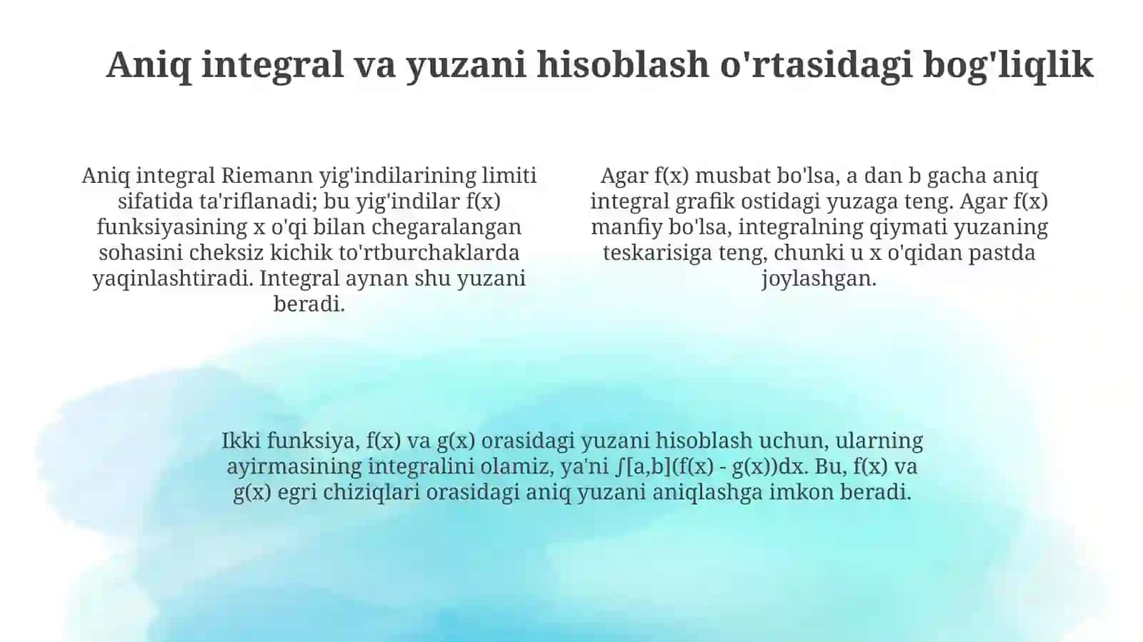 Aniq integrallar yordamida yassi figuralar yuzalarini hisoblash 4