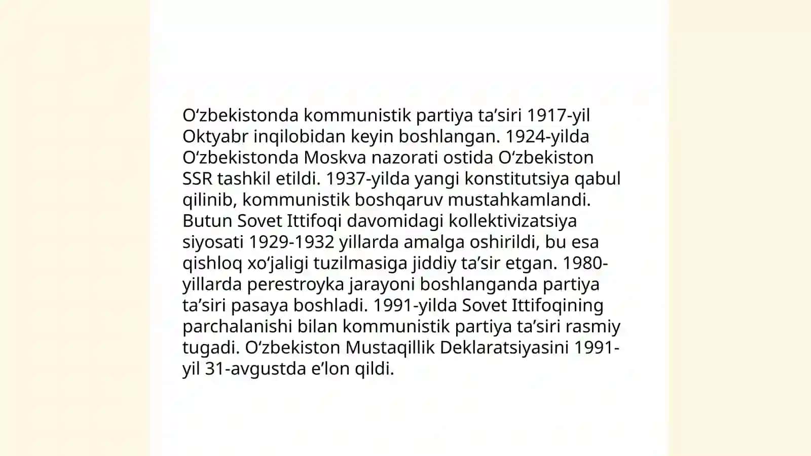 Mustaqillikka erishish arafasida Oʻzbekistondagi ijtimoiy-siyosiy jarayonlar 4