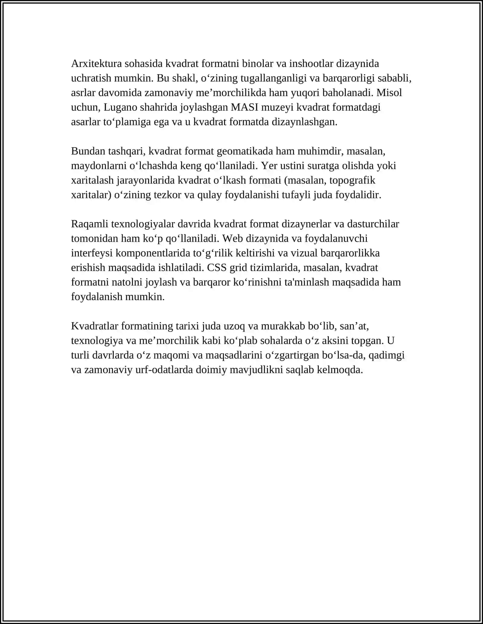 MUSTAQIL ISH Mavzu: KVADRATLAR FORMASI 4