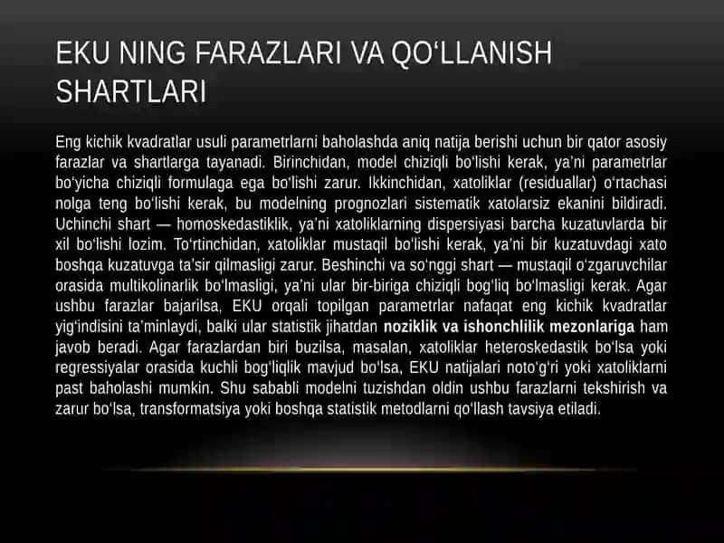Ekonometrik modelari parametrlarinianiqlashda “eng kichik kivadratlar usuli”dan foydalanish uslubiyoti 4