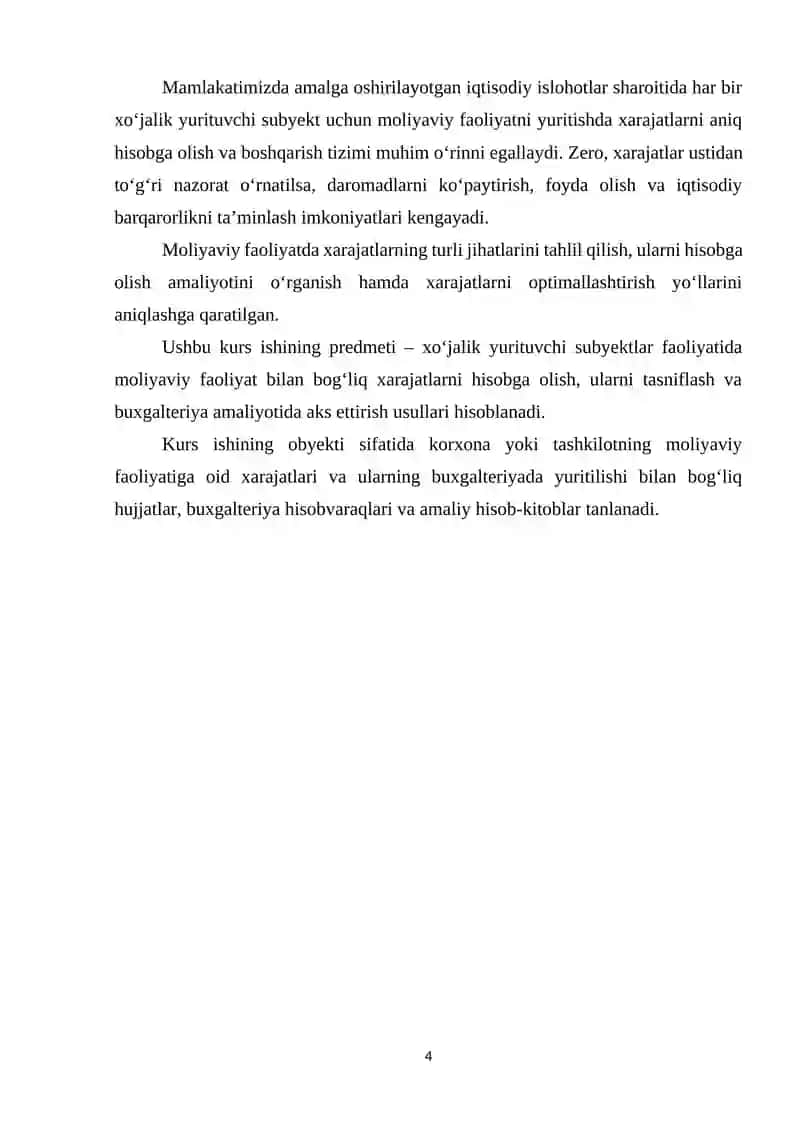 Moliyaviy faoliyat bo’yicha xarajatlarni hisobga olish 4