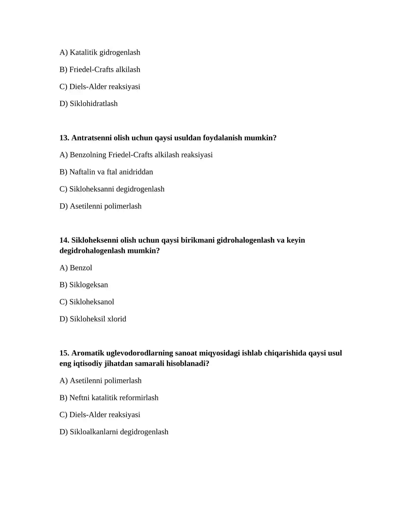 Alisikliklik va aromatik uglevodorodlarni olinish usullari 4