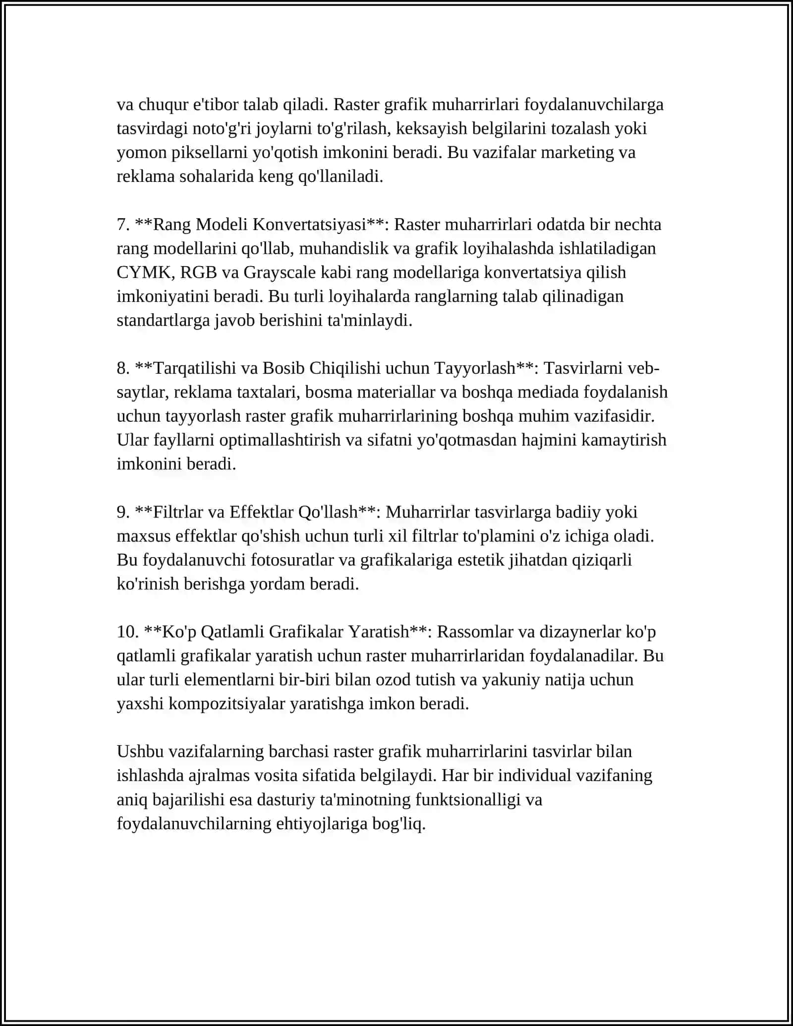 RAQAMLI TASVIRLARNI YARATISH VA QAYTA ISHLASHDA ASBOBLAR TÓPLAMINING ÓRNI (RASTER GRAFIK MUHARRIRI) 4