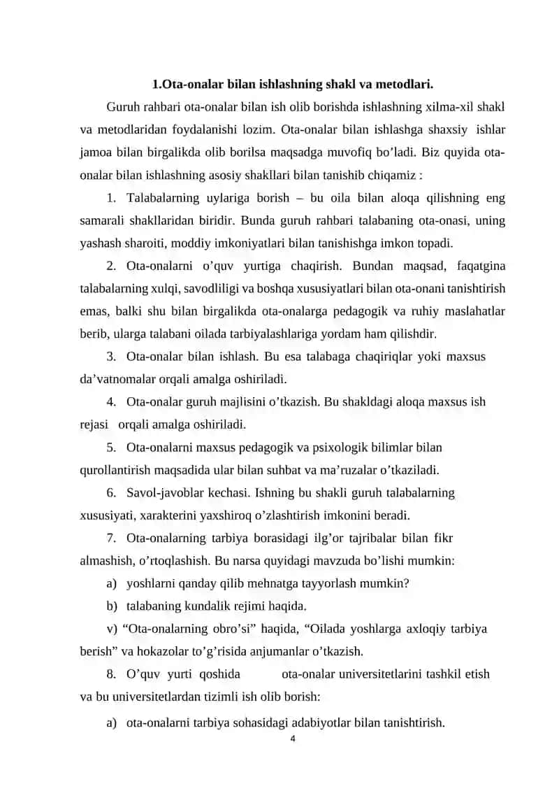Guruh rahbarining ota-onalar va jamoatchilik bilan guruh tarzidagi ishlash shakllari 4