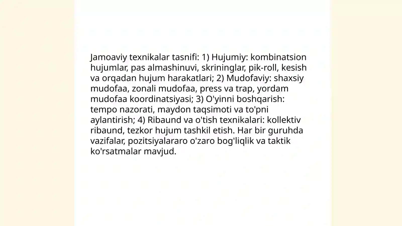 basketbol o'yini texnikasi va taktikasining tasnifi 4