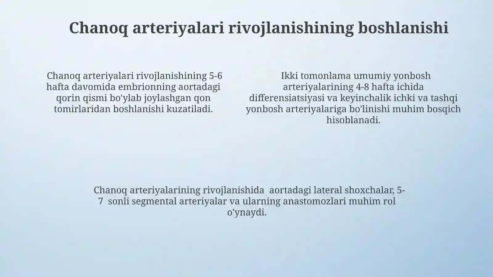 Chanoq va ekstermitalar arteriyalarining rivojlanishi 4