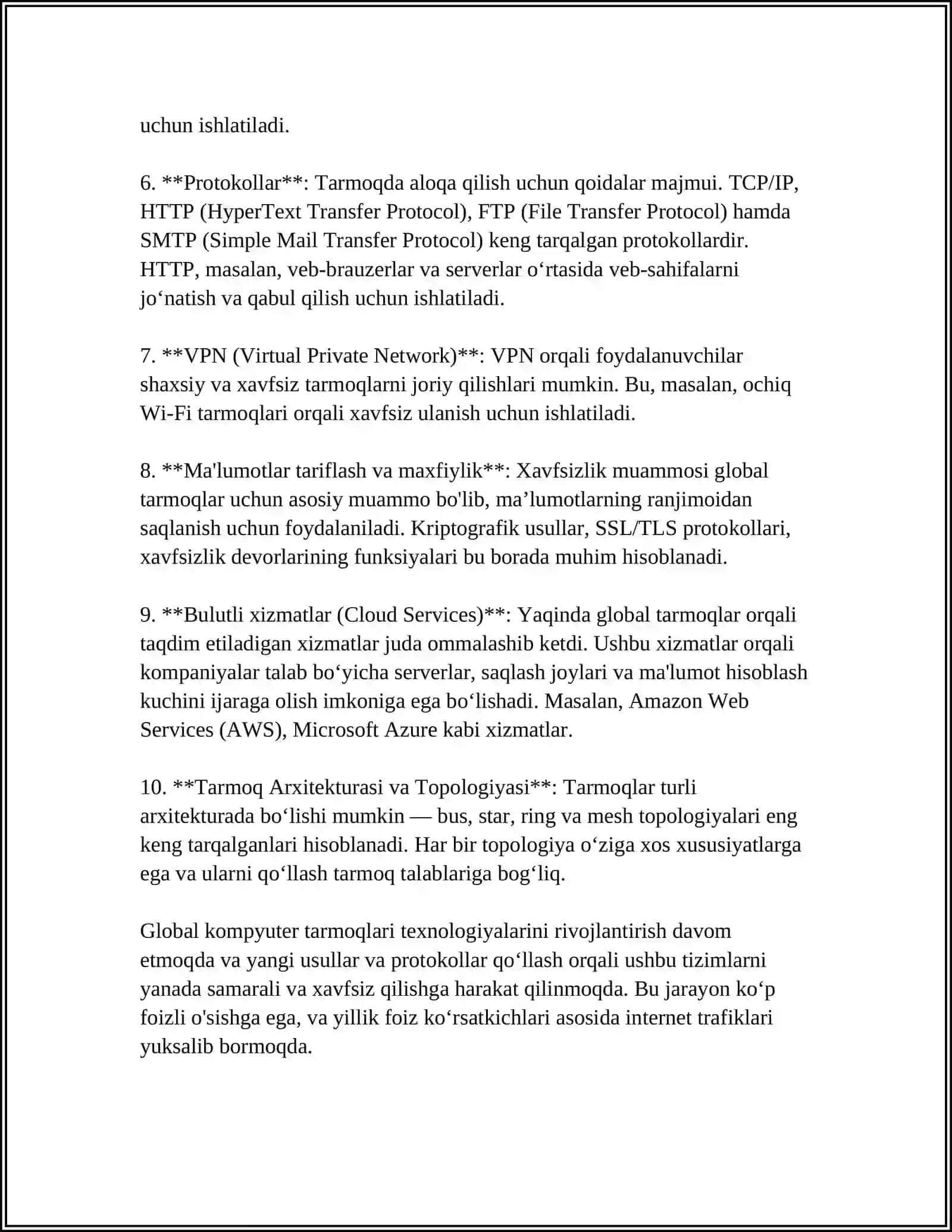 GLOBAL KOMPYUTER TARMOQLARIDA ISHLASH VA UNING IMKONIYATLARI. INTERNET QIDIRUV TIZIMIDA AXBOROTLAR QIDIRISH VA TANLANGAN AXBOROTLARNI OLISH USULLARI 4
