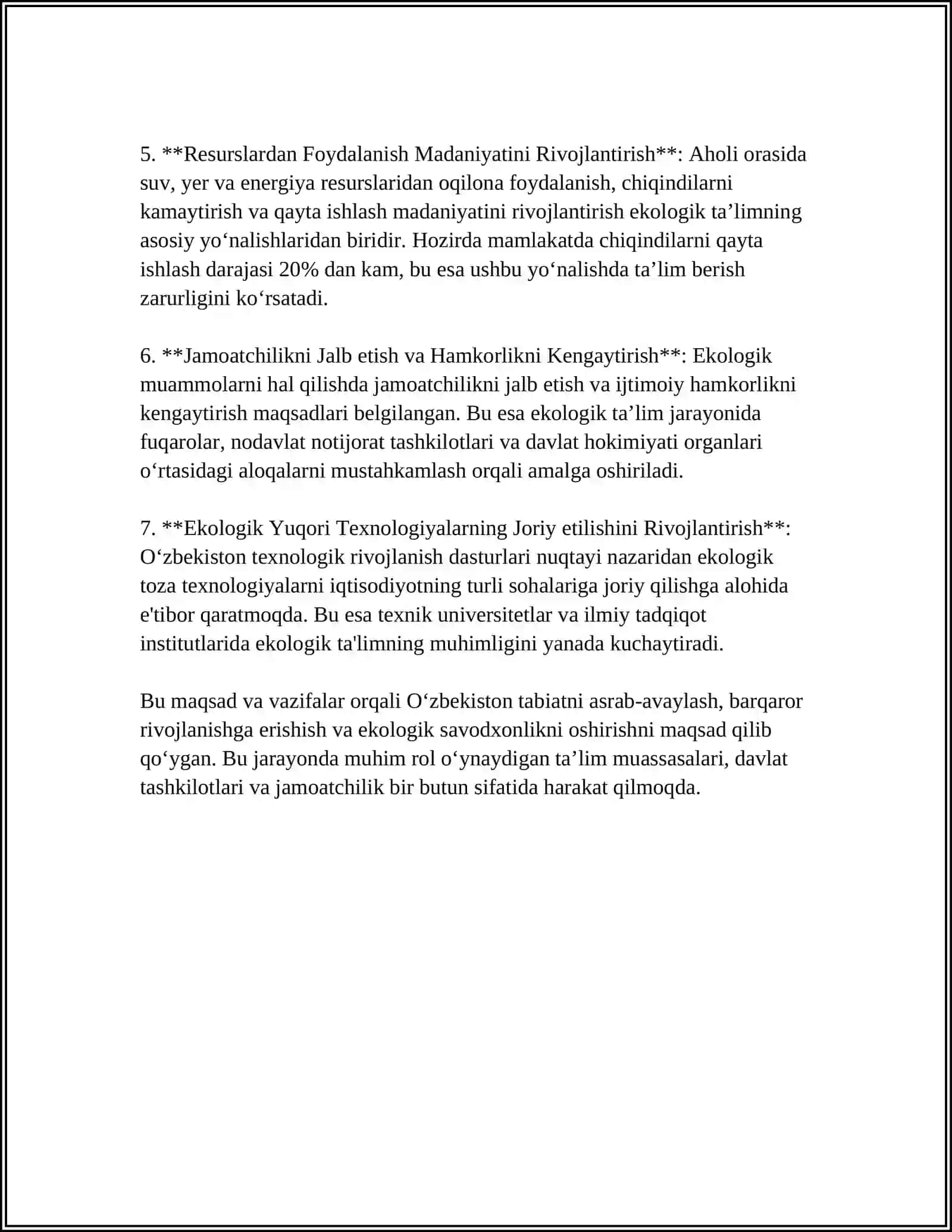 O‘ZBEKISTON RESPUBLIKASIDA EKOLOGIK TAʼLIMNI RIVOJLANTIRISH KONSEPSIYASI 4
