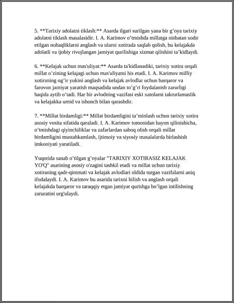 "TARIXIY XOTIRASIZ KELAJAK YO'Q" I. A. KARIMOV 4